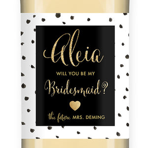 "Aleia" Black + White Dalmation Bridesmaid Proposal Wine Labels