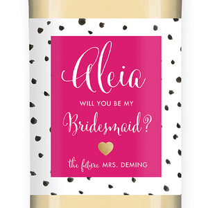 "Aleia" Fuchsia Dalmation Bridesmaid Proposal Wine Labels