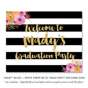 "Mady" Black + White Stripe Graduation Announcement