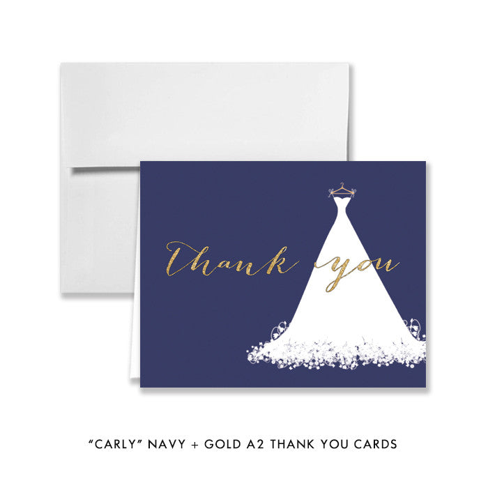 Navy blue + gold glitter "Carly" bridal thank you card | digibuddha.com