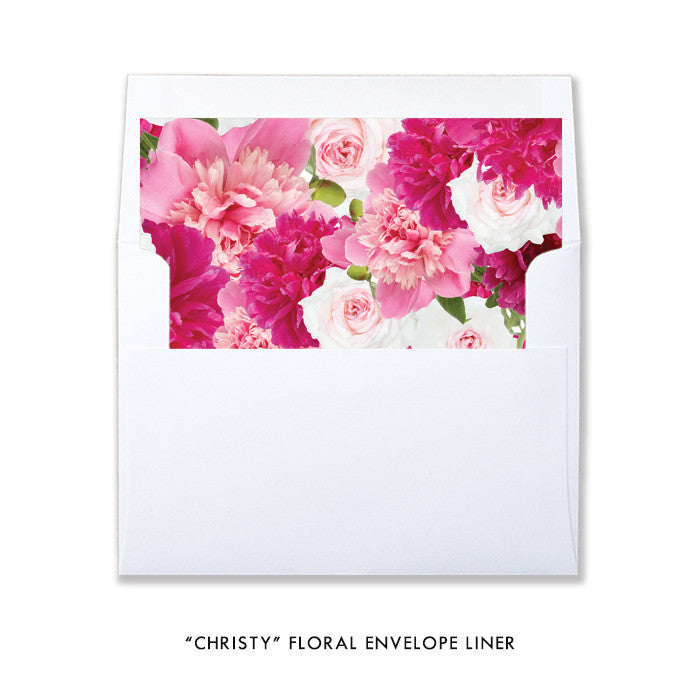 "Christy" Navy Stripe + Pink Roses Baby Shower Invitation
