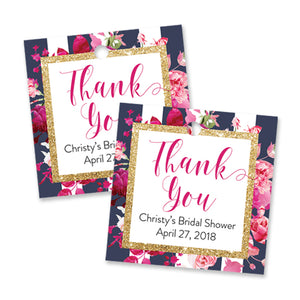 "Christy" Navy Stripe + Pink Roses Bridal Shower Favor Tags