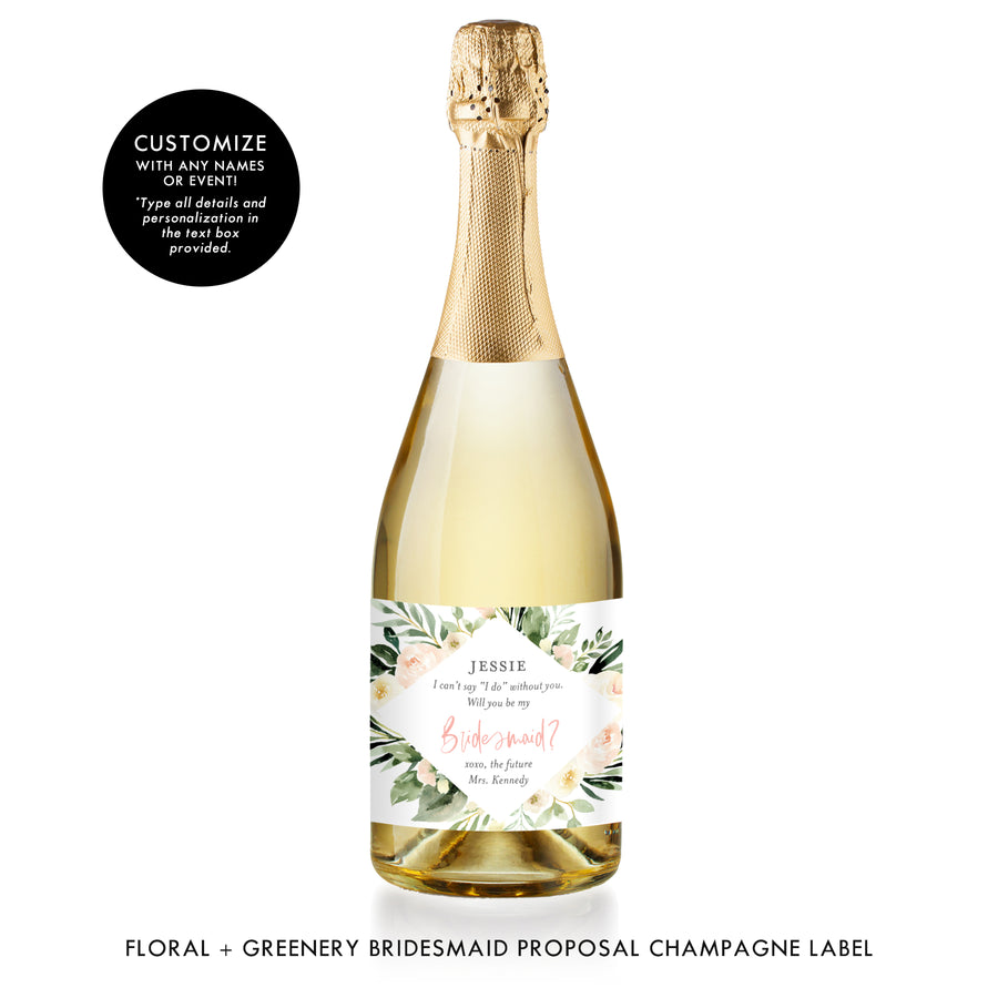 Floral + Greenery Bridesmaid Proposal Champagne Labels Coll. 2