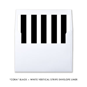"Cora" Black + White Vertical Stripe Save The Date Card