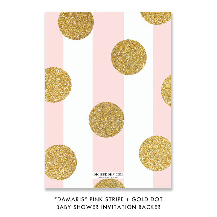 "Damaris" Pink Stripe + Gold Dot Baby Shower Invitation