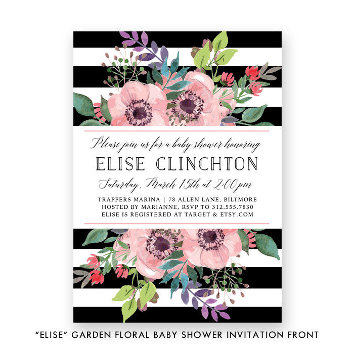 "Elise" Garden Floral Baby Shower Invitation
