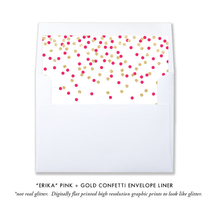 "Erika" Pink + Gold Confetti Graduation Announcement