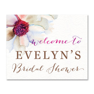 "Evelyn" Watercolor Bloom Bridal Shower Welcome Sign