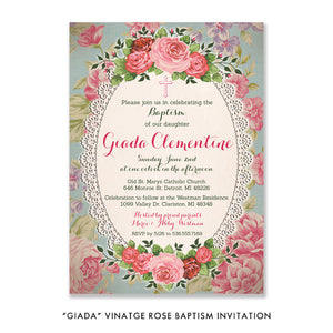 "Giada" Vintage Rose Baptism Invitation