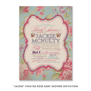 "Jackie" Vintage Rose Baby Shower Invitation