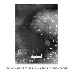 Champagne Black Gold Brunch & Bubbly Bridal Shower Invitation with black and gold hues, champagne glasses, and tie dye effect