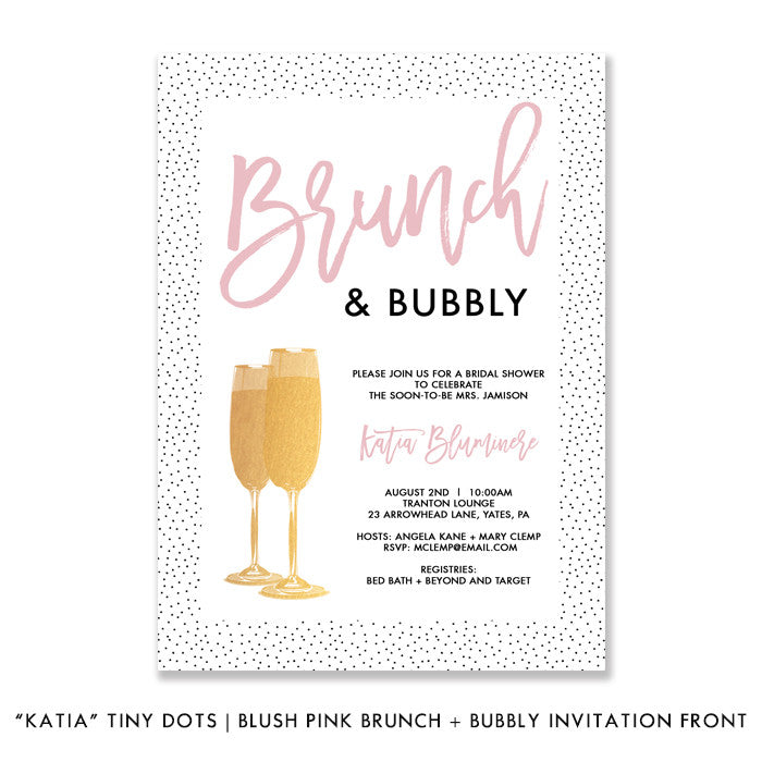 "Katia" Tiny Dots | Blush Pink Brunch + Bubbly Bridal Shower Invitation