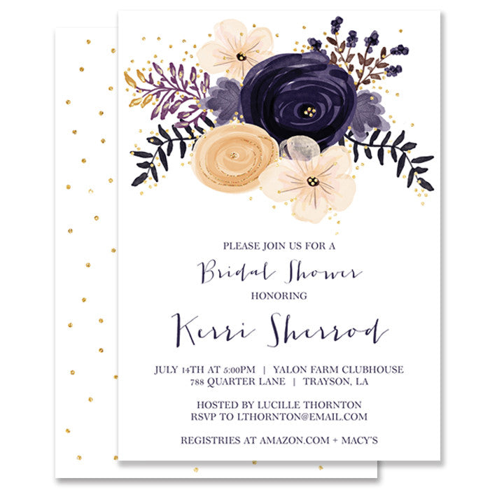 Chic Boho Plum Floral Bridal Shower Invitations, featuring lush plum florals against a serene purple and white backdrop.