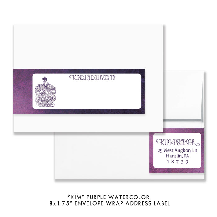 "Kim" Purple Watercolor Envelope Wrap Address Labels