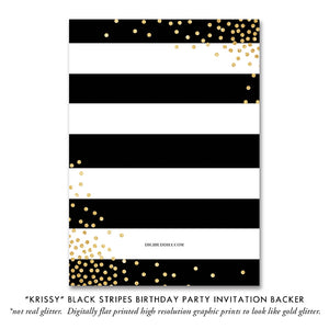 "Krissy" Black Stripes Birthday Party Invitation