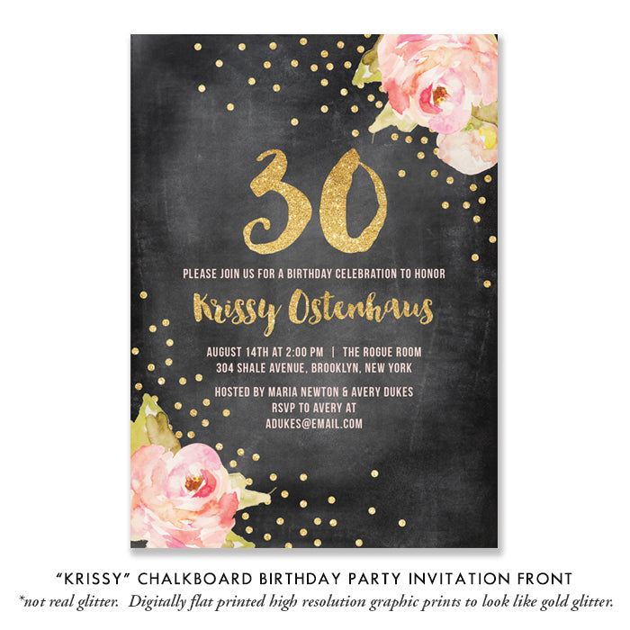 "Krissy" Chalkboard Birthday Party Invitation