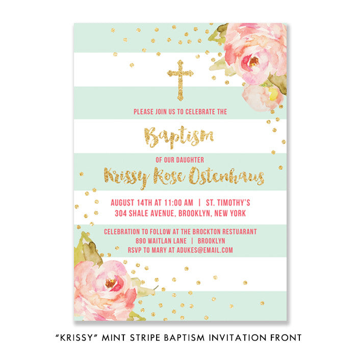 "Krissy" Mint Stripe Baptism Invitation