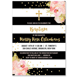 "Krissy" Black Stripe Baptism Invitation