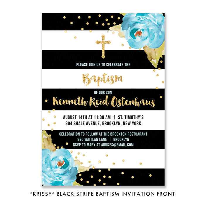 "Krissy" Black Stripe Baptism Invitation