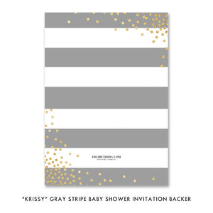 "Krissy" Gray Stripe Baby Shower Invitation