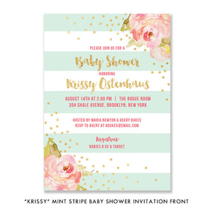 "Krissy" Mint Stripe Baby Shower Invitation