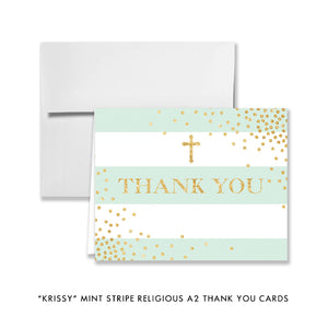 "Krissy" Mint Stripe Religious Thank You Card
