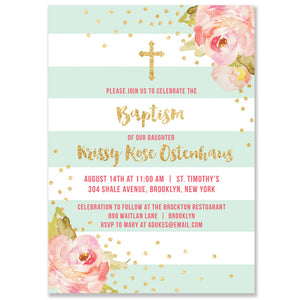 "Krissy" Mint Stripe Baptism Invitation