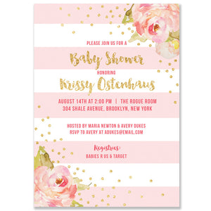 "Krissy" Blush Stripe Baby Shower Invitation
