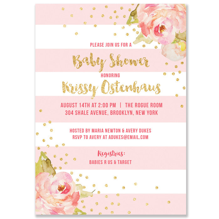 "Krissy" Blush Stripe Baby Shower Invitation