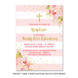 "Krissy" Pink Stripe Baptism Invitation