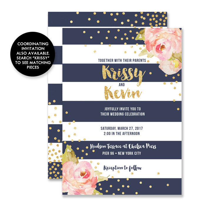 "Krissy" Navy + Pink Sriped Enclosure Card