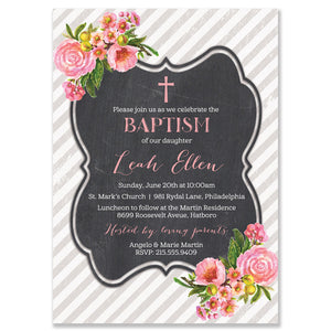 “Leah” Pink Bloom + Chalkboard Baptism Invitation