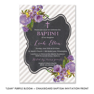 “Leah” Purple Bloom + Chalkboard Baptism Invitation