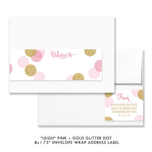 Pink + gold glitter dots "Leigh" envelope wrap address label | digibuddha.com 