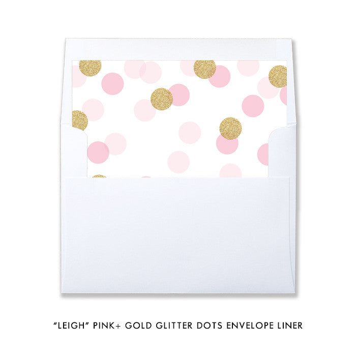 Pink + gold glitter dots "Leigh" envelope liner | digibuddha.com 