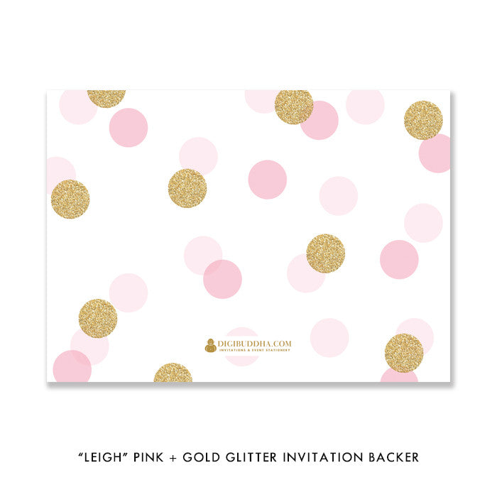 Pink + gold glitter dots "Leigh" baby shower invitation backer | digibuddha.com 