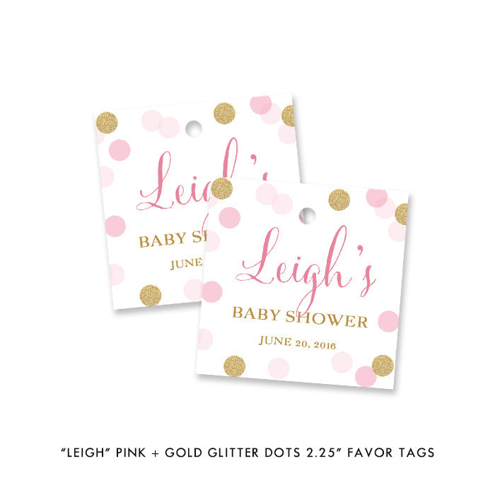 Pink + gold glitter dots "Leigh" favor tags | digibuddha.com 