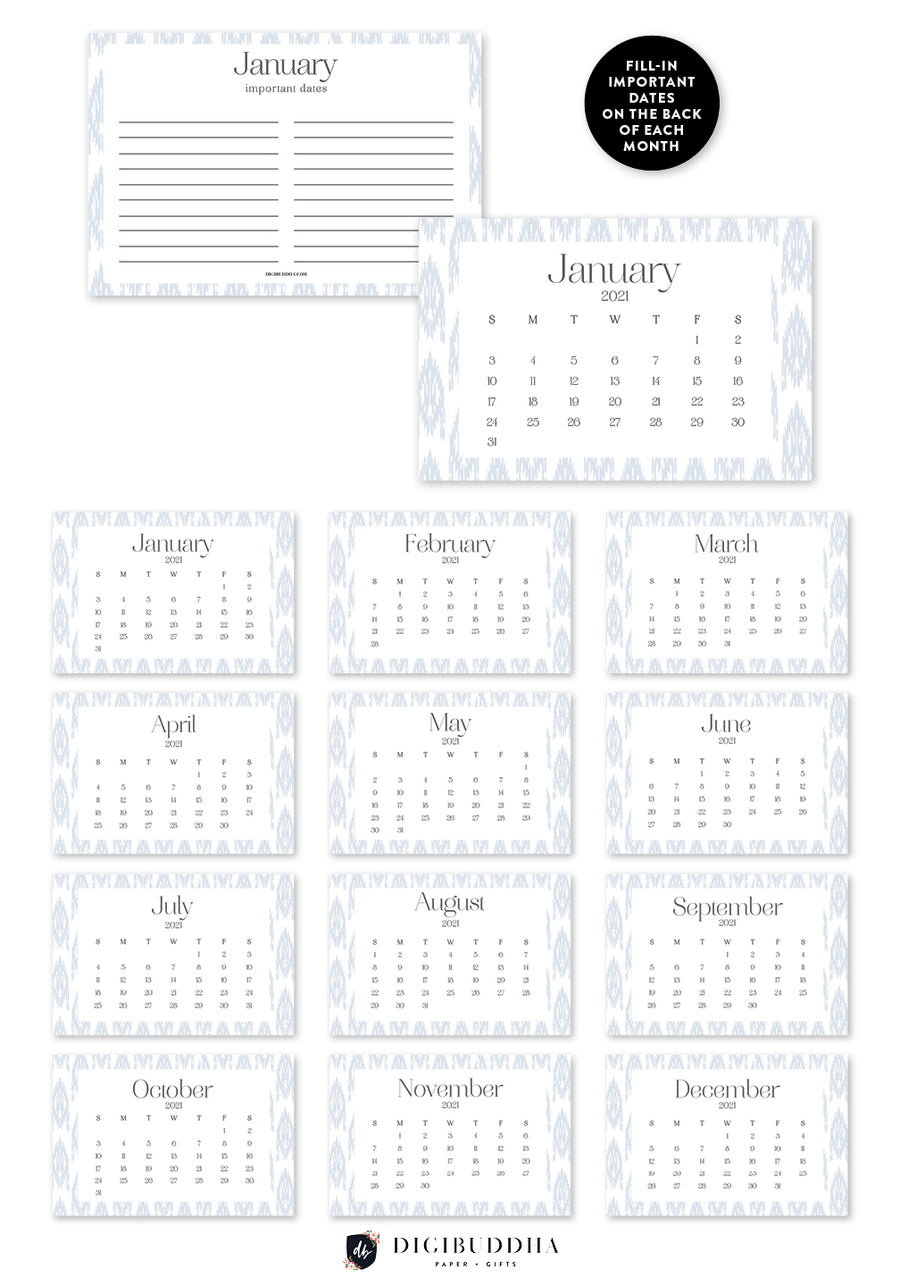 2021 Blue Gray Ikat Desk Calendar by Digibuddha | Coll. 10