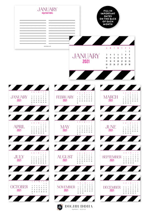 2021 Black & White Stripes Desk Calendar by Digibuddha | Coll. 11