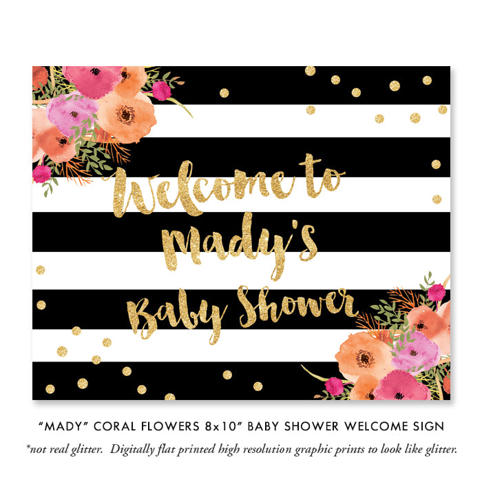 “Mady” Oh Baby Coral Baby Shower Invitation