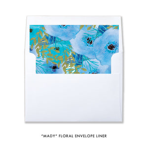 "Mady" Black + White Stripe Blue Flowers Baby Sprinkle Invitation
