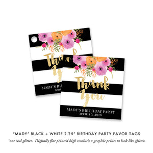 "Mady" Black + White Stripe 30th Birthday Party Invitation