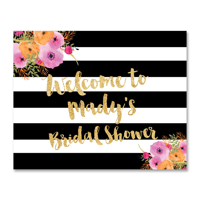"Mady" Black + White Stripe Bridal Shower Welcome Sign