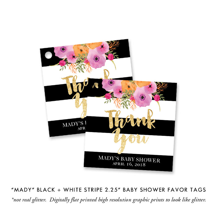 "Mady" Black + White Stripe Baby Shower Invitation