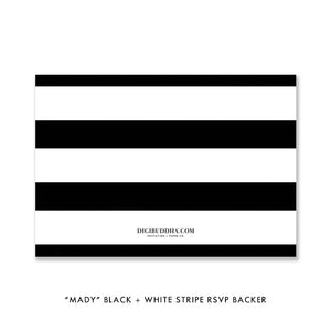 "Mady" Black + White Stripe RSVP Card