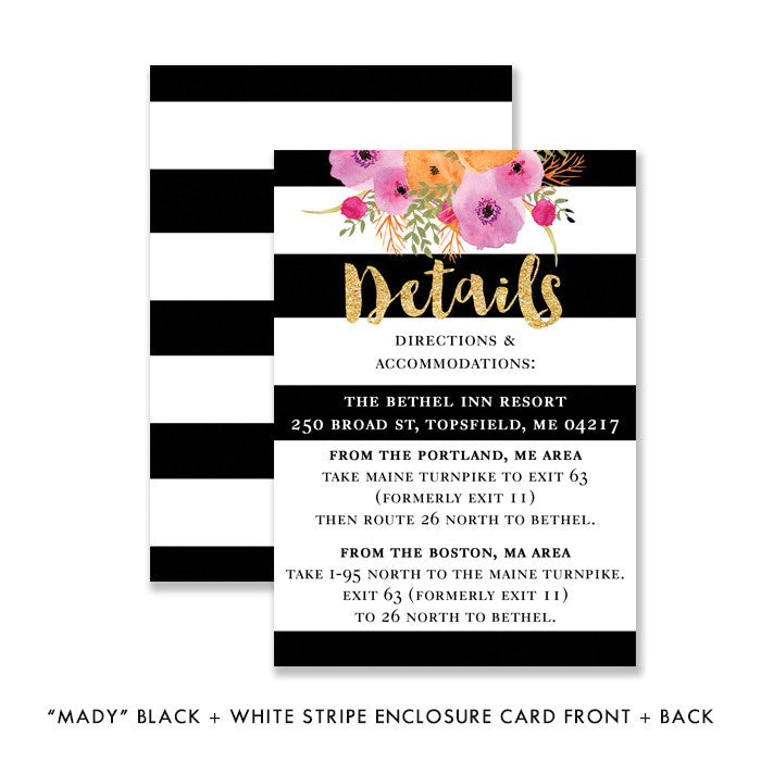 "Mady" Black + White Stripe Wedding Invitation
