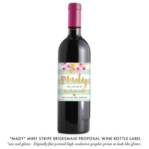"Mady" Mint + Gold Bridesmaid Proposal Wine Labels