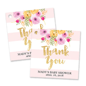 "Mady" Pink + White Stripe Baby Shower Favor Tags