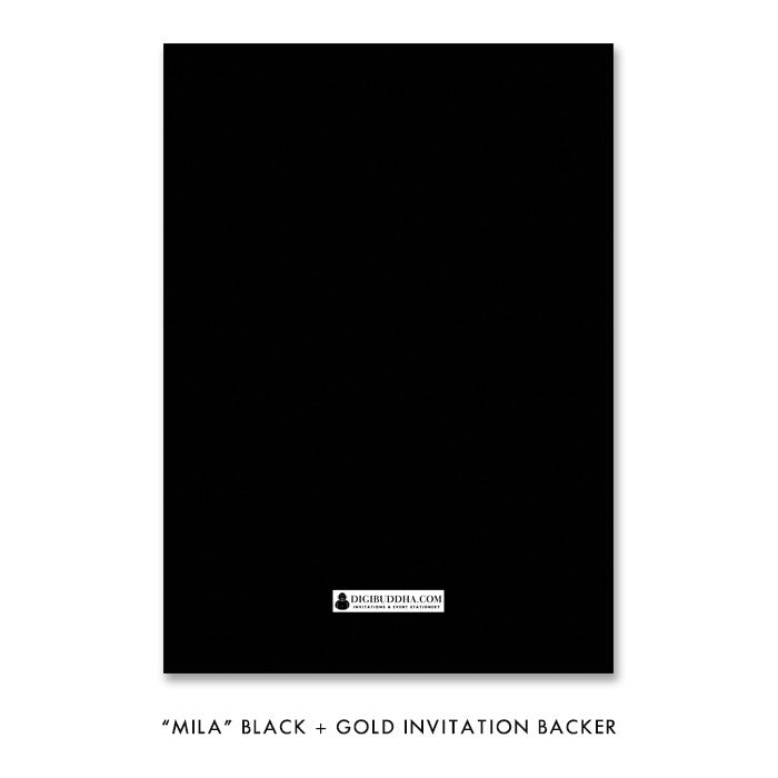 Black + Gold glitter "Mila" rehearsal dinner invitation backer | digibuddha.com