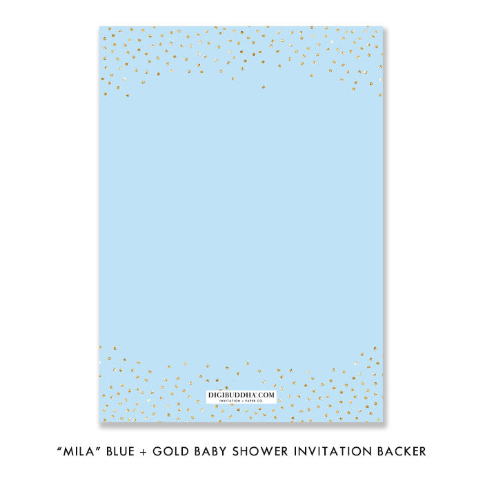 "Mila" Blue + Gold Twins Baby Shower Invitation